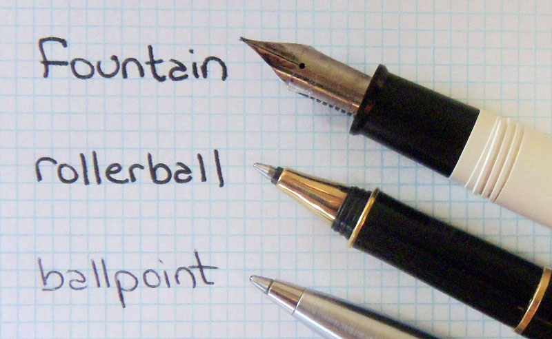 Тонкость письма перьевой ручки, роллера и шариковой ручки